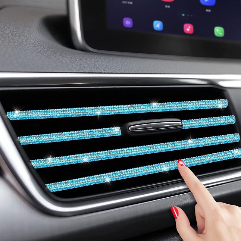 INSAUTO Bling Car Vent Outlet Trim,Bling Car Accessories for Women, 10pcs Rhinestone Bling Car Air Conditioner Vent Decoration Strips(Blue) - Image 3